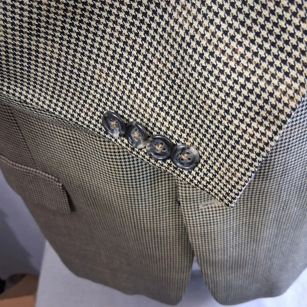 Evan Picone Mens Blazer 43R Brown Houndstooth Silk Wool Sport Coat